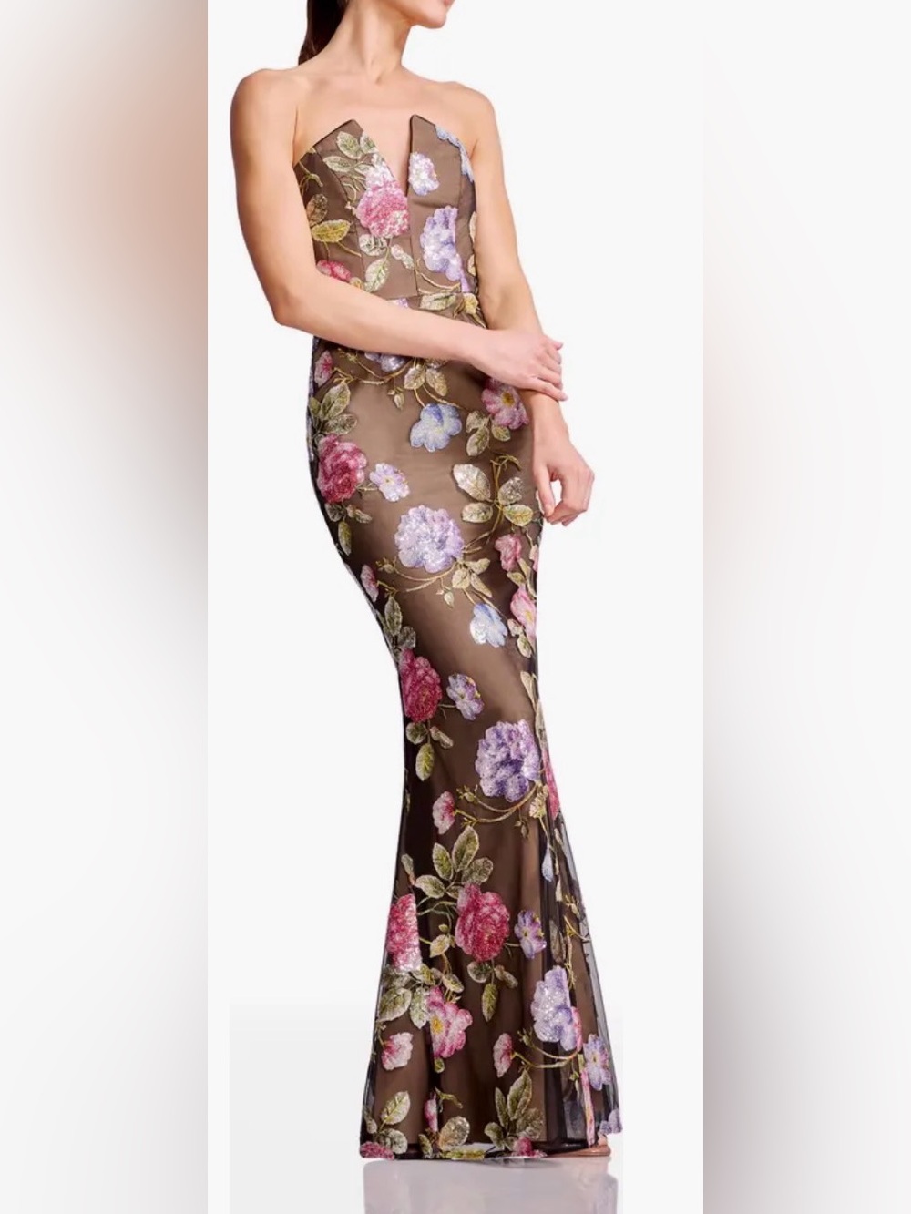 NEW Dress The Population Fernanda Embroidered sequin Floral Strapless Gown Sz XL - Picture 4 of 12